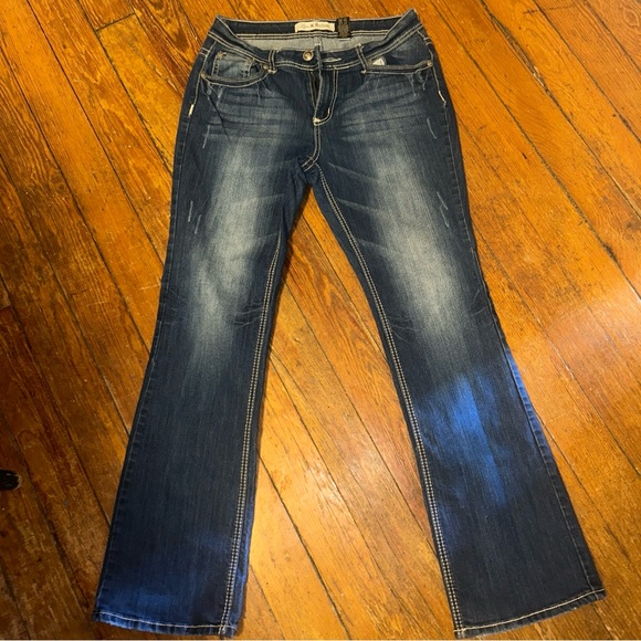 LOVE NATION Denim Blue Jeans Size 10 Bling Pocket Bootcut Mid-Rise Embroidered - Picture 4 of 8